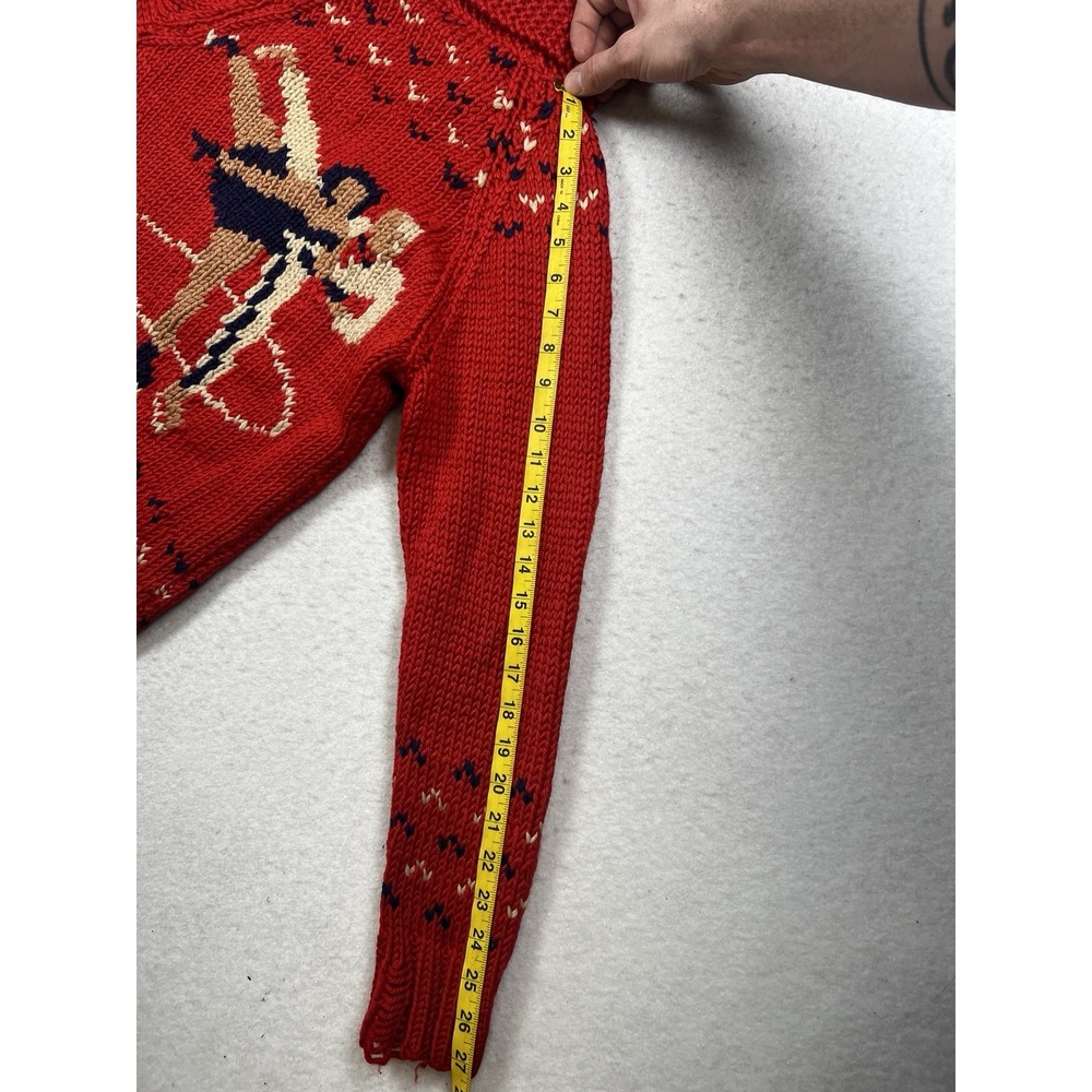 Vintage Mary Maxim Cowichan Figure Skating, Wool, Hand Knit Red Zip Up Sweater - Picture 16 of 16